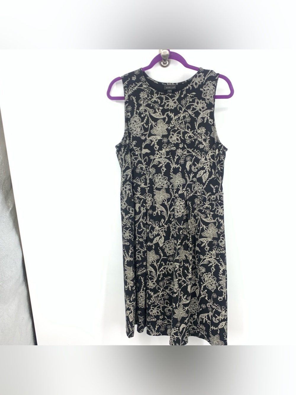 J Jill Wearever Women Size Medium Dress Black White Floral Jersey Stretch Tank